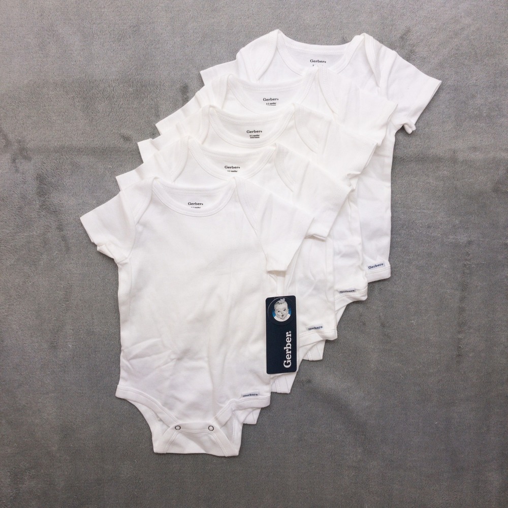 Gerber One Piece Bodysuit Set of 5 Baby Size 0-3M White Basic New